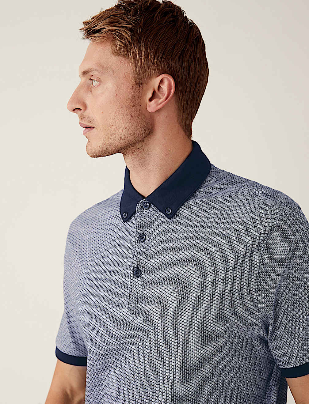 Pure Cotton Dot Print Polo Shirt