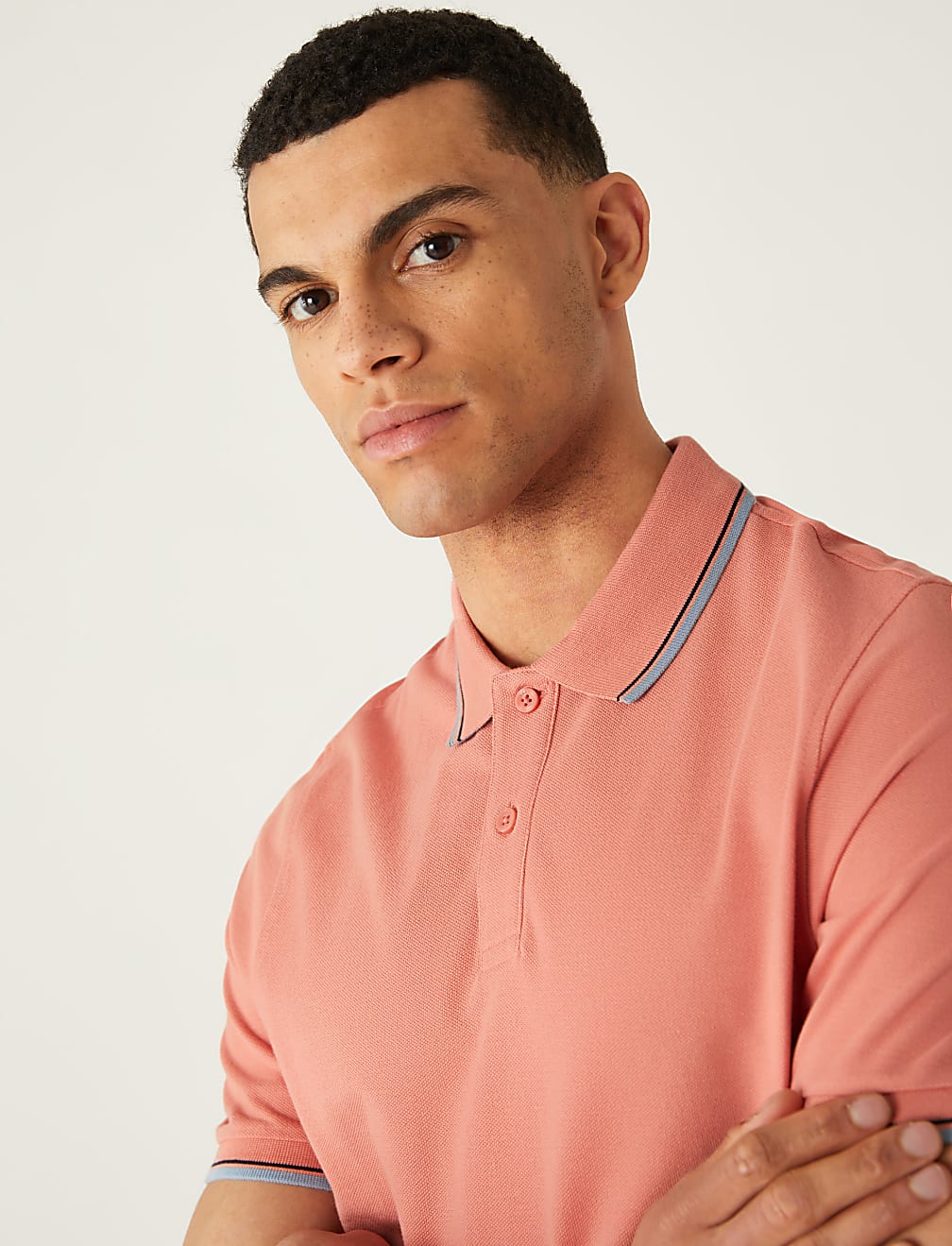 Pure Cotton Pique Tipped Polo Shirt