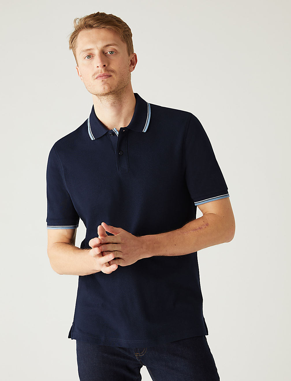 Pure Cotton Pique Tipped Polo Shirt