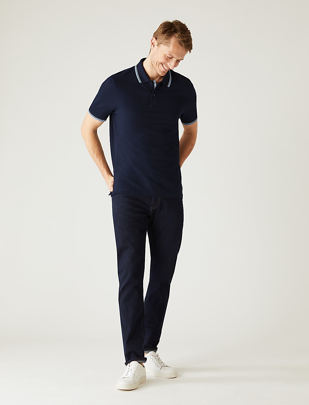 Pure Cotton Pique Tipped Polo Shirt