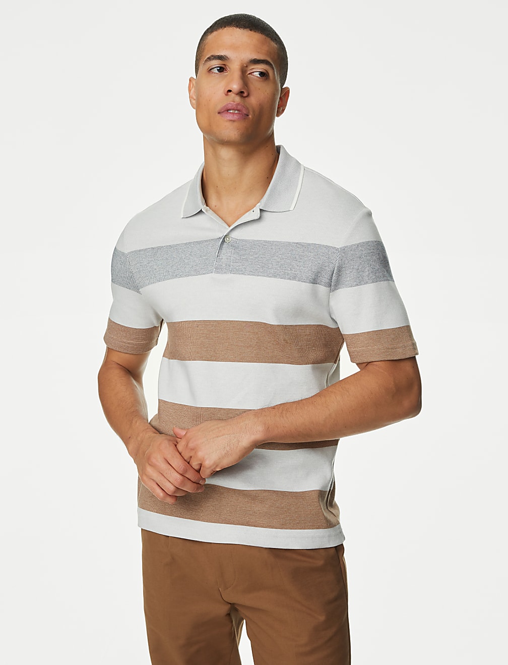 Pure Cotton Double Knit Striped Polo Shirt