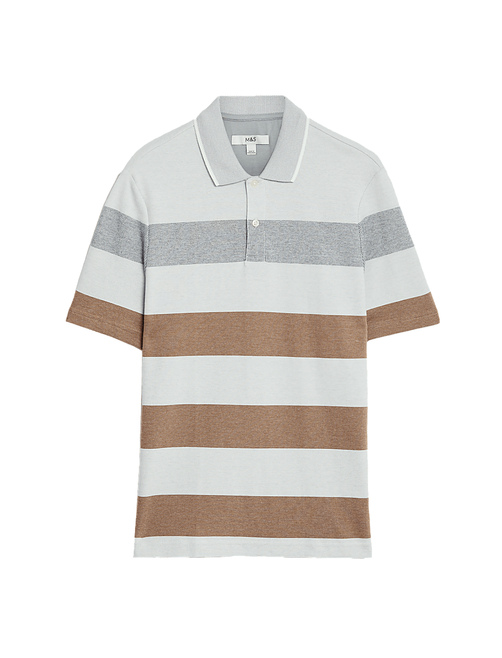 Pure Cotton Double Knit Striped Polo Shirt