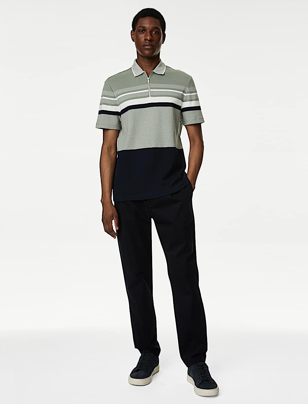 Pure Cotton Double Knit Striped Polo Shirt