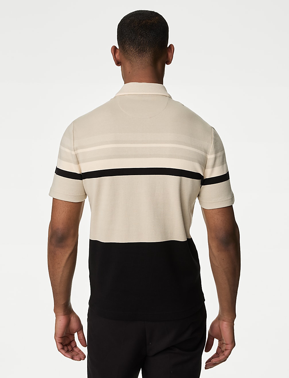 Pure Cotton Double Knit Striped Polo Shirt