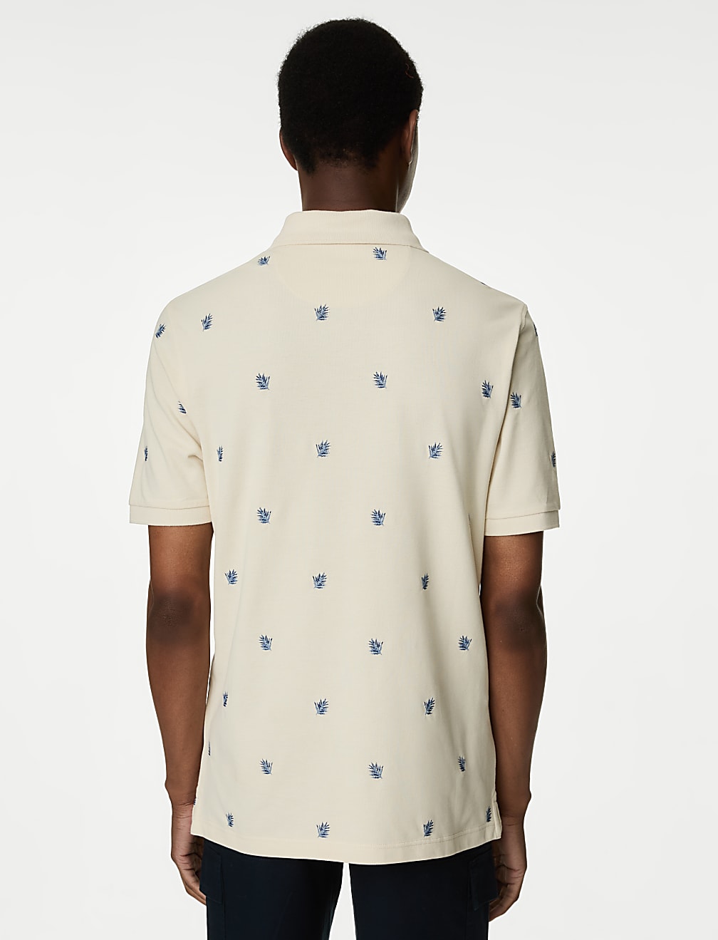 Pure Cotton Embroidered Leaf Polo Shirt