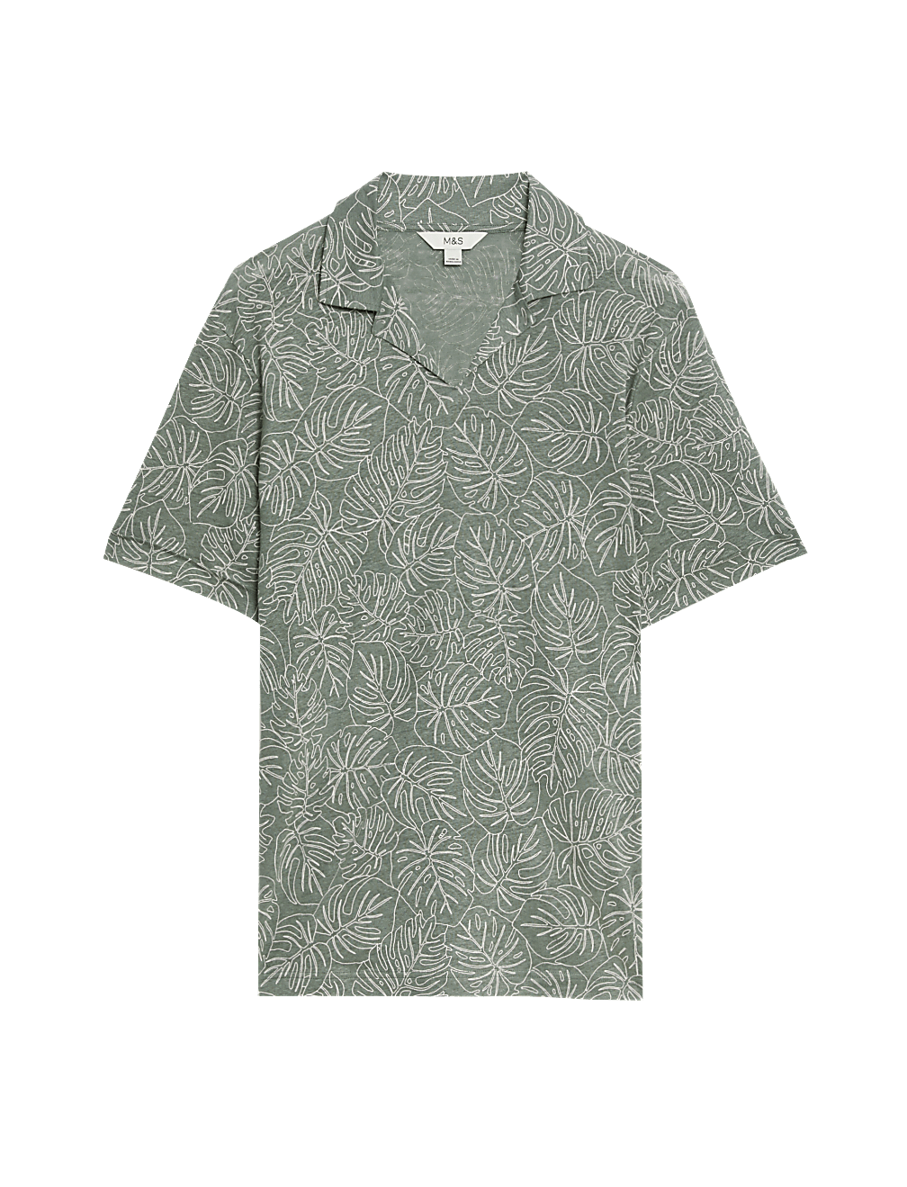 Pure Linen Leaf Print Polo Shirt