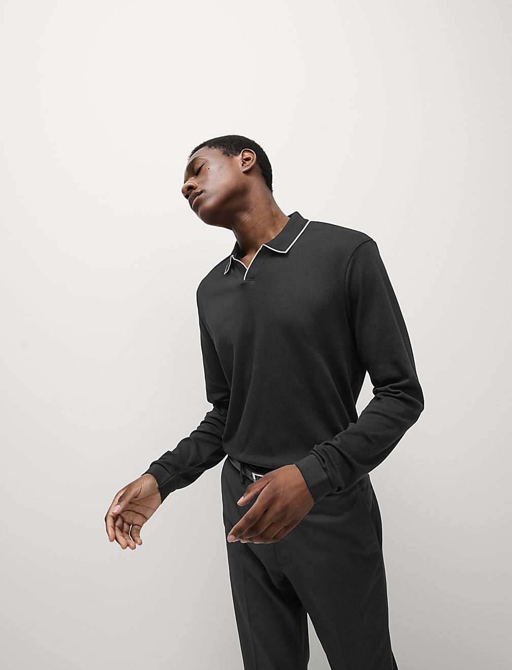 Pure Cotton Tipped Long Sleeve Polo Shirt