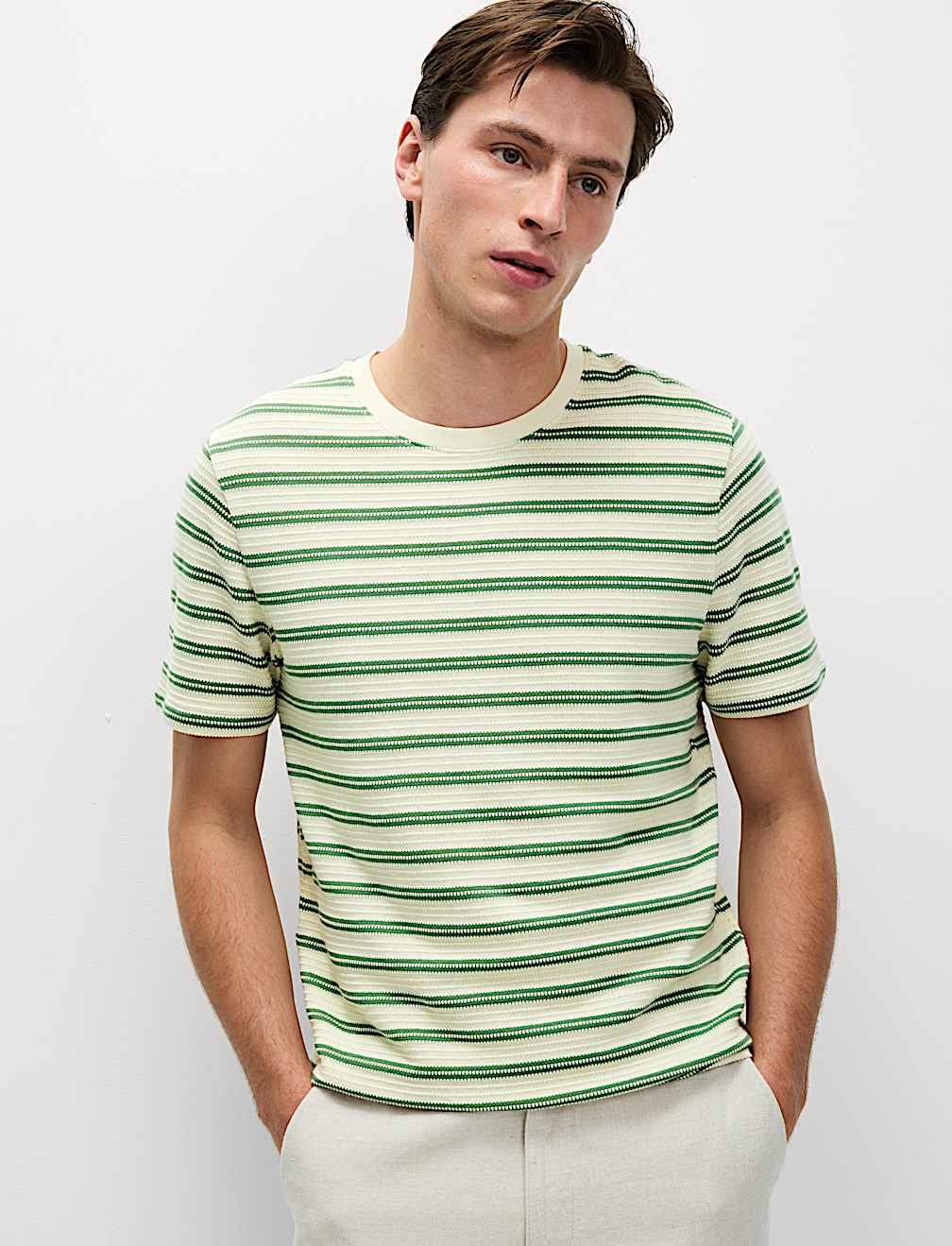 Cotton Rich Striped Textured T-Shirt