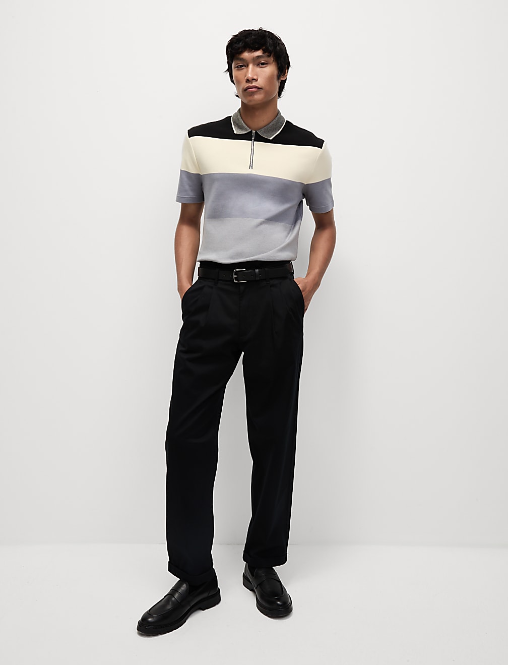 Pure Cotton Colour Block Half Zip Polo