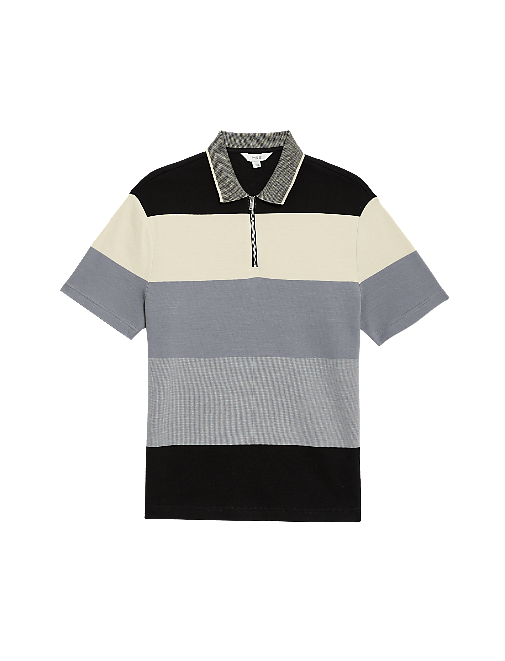Pure Cotton Colour Block Half Zip Polo