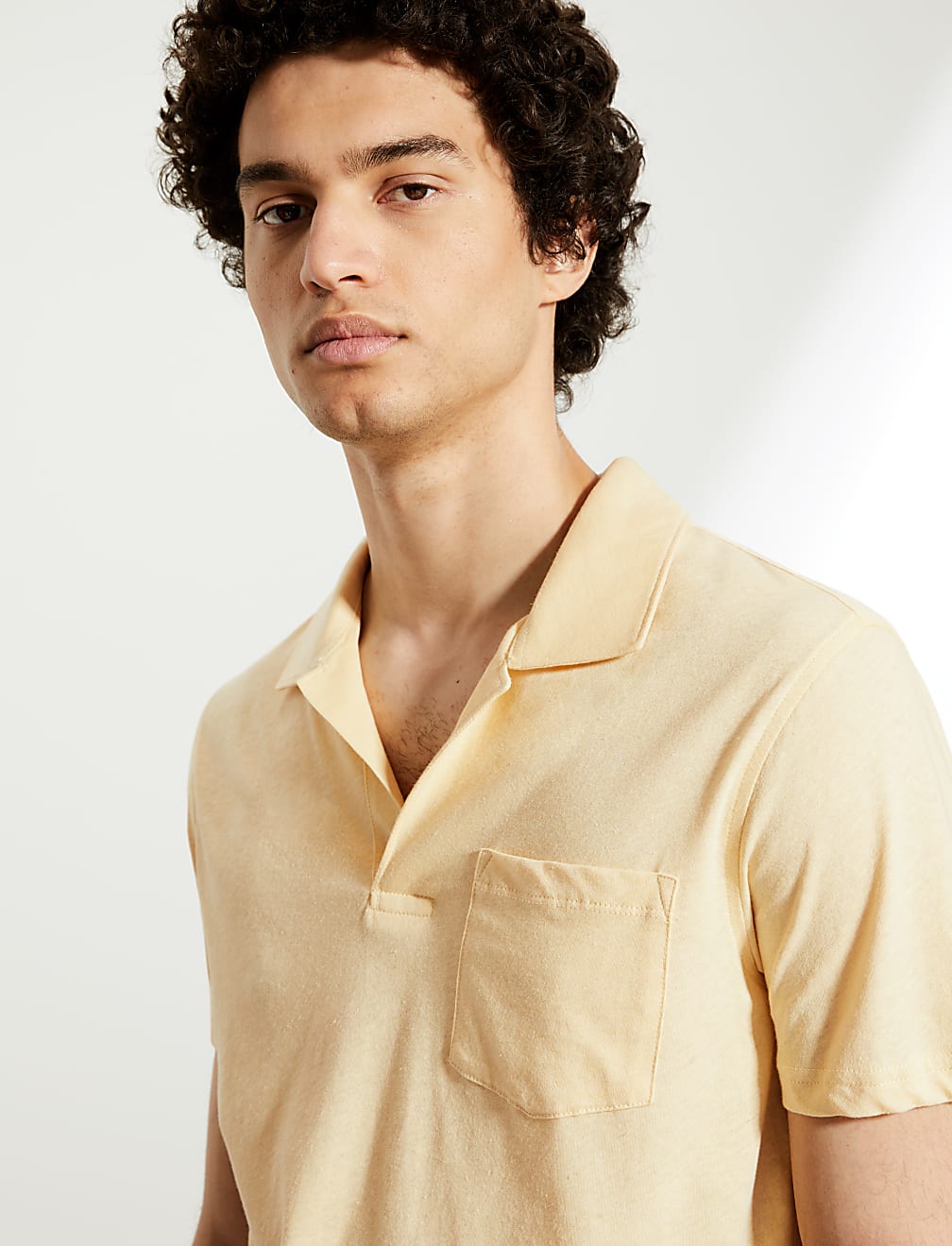 Cotton And Linen Open Collar Polo Shirt