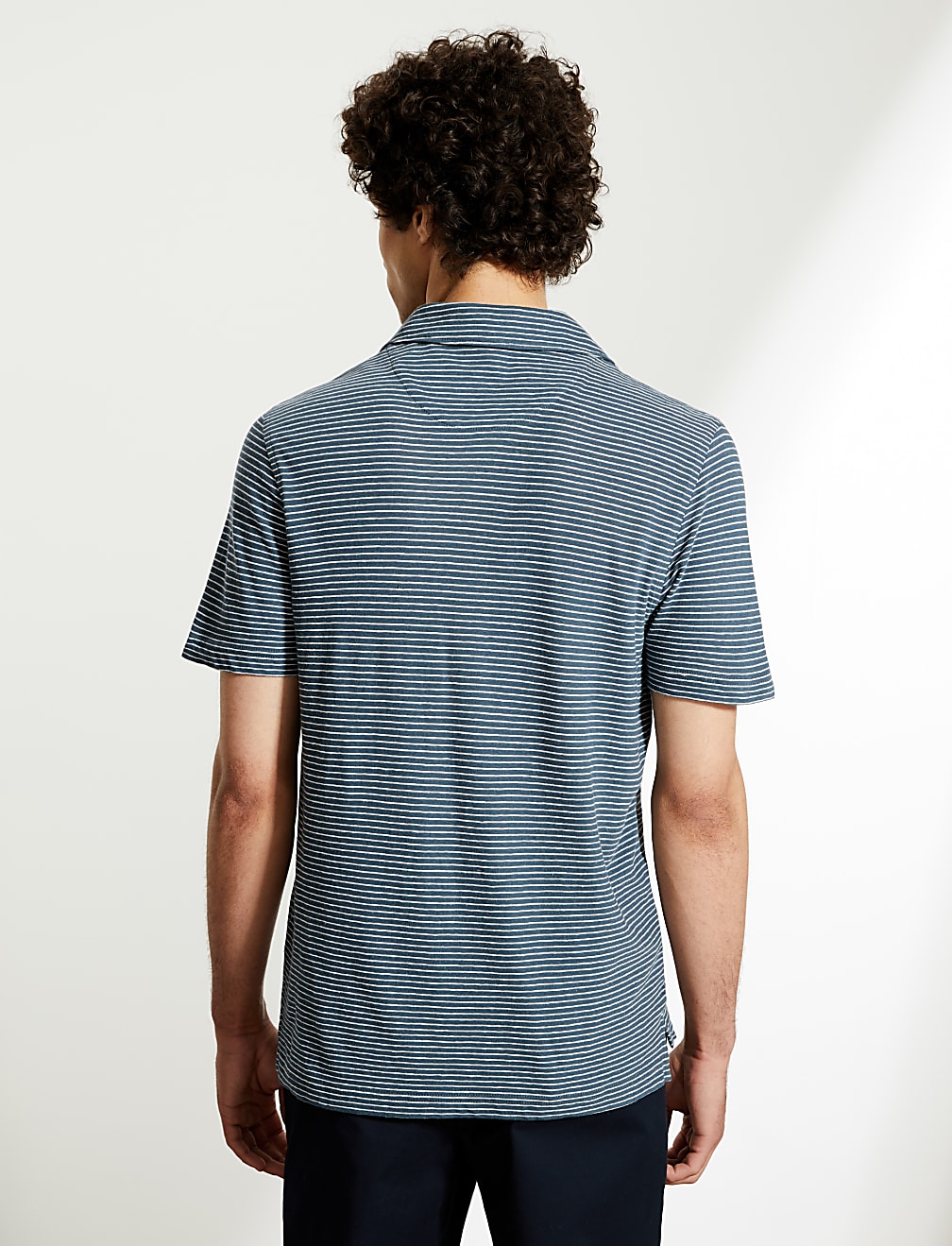 Cotton And Linen Striped Open Collar Polo Shirt
