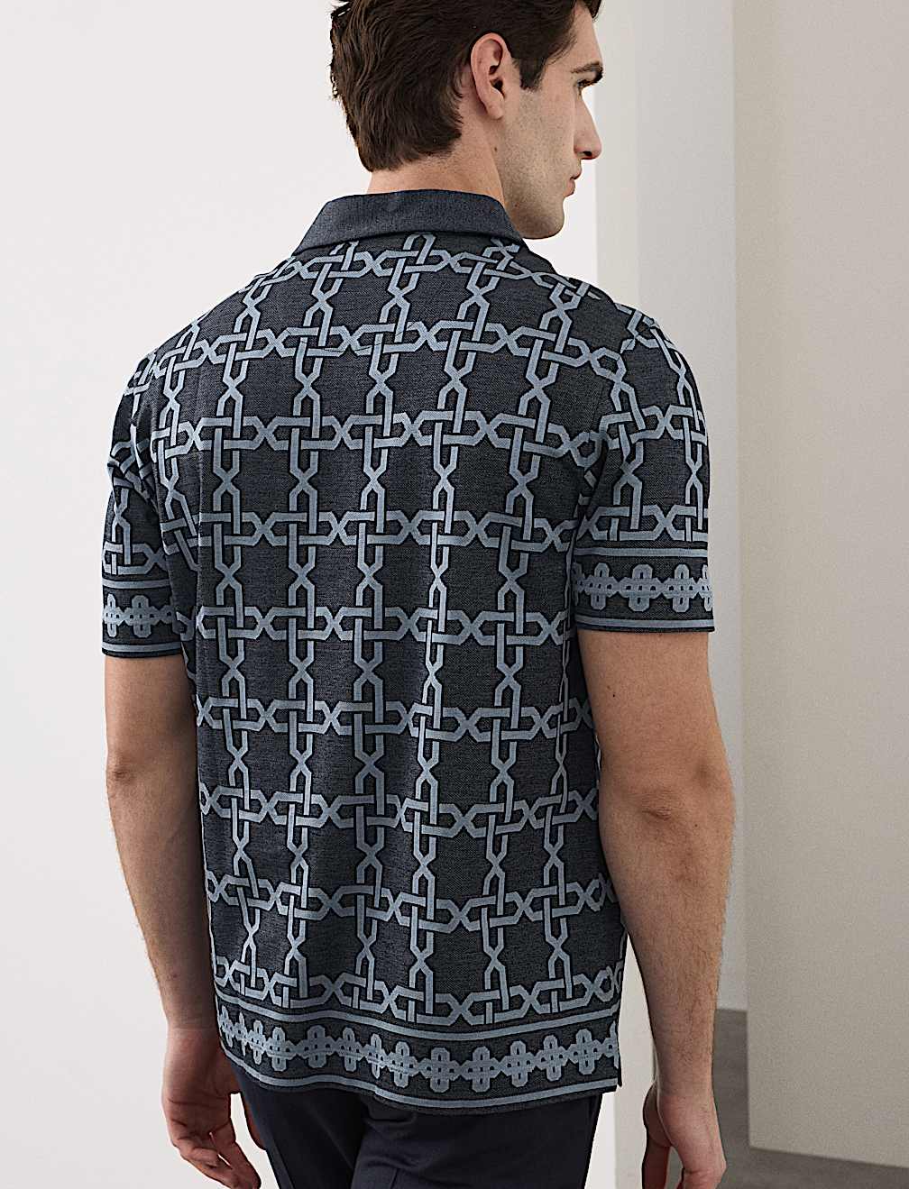 Pure Cotton AOP Geo Revere Jacquard Polo