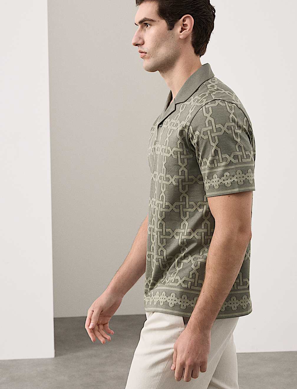 Pure Cotton AOP Geo Revere Jacquard Polo