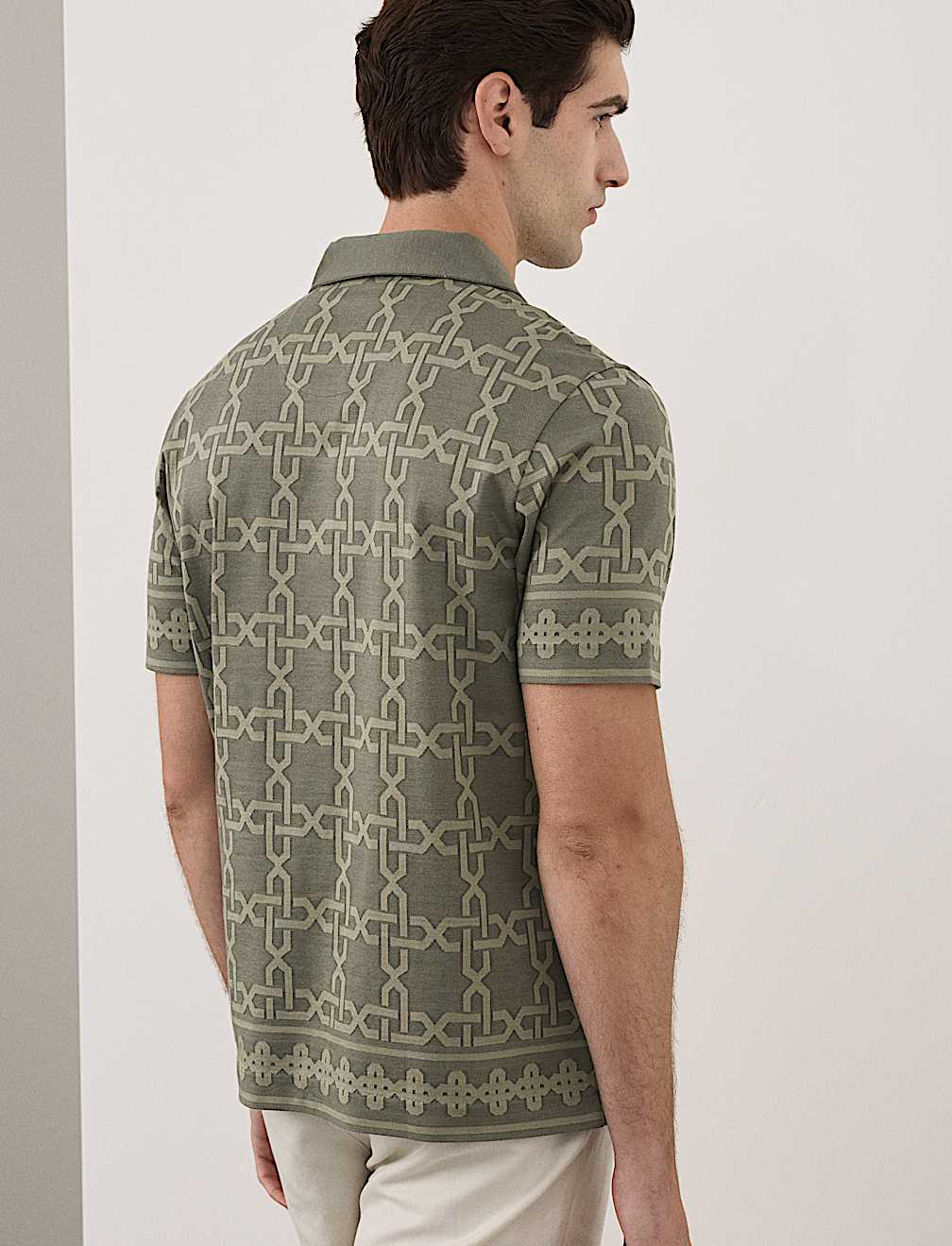 Pure Cotton AOP Geo Revere Jacquard Polo