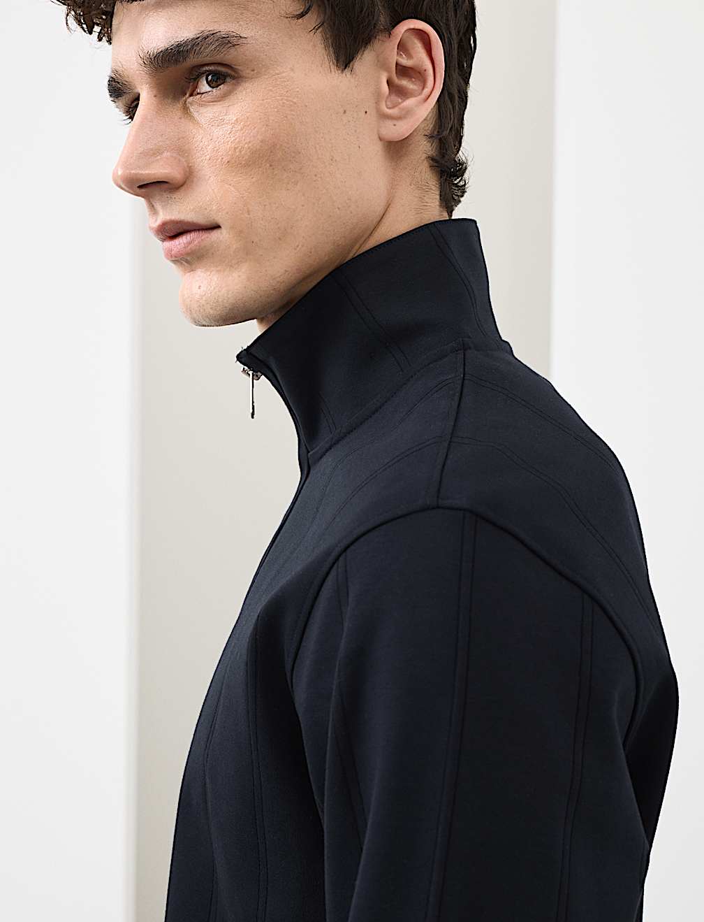 Pure Cotton Textured Striped Half Zip Jacket
