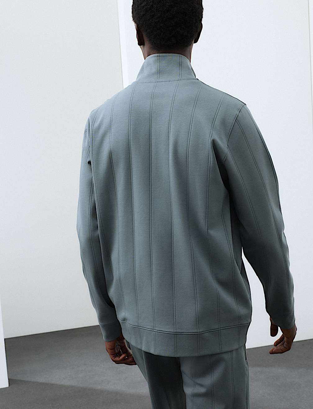Pure Cotton Drop Needle Striped Half Zip Jacket