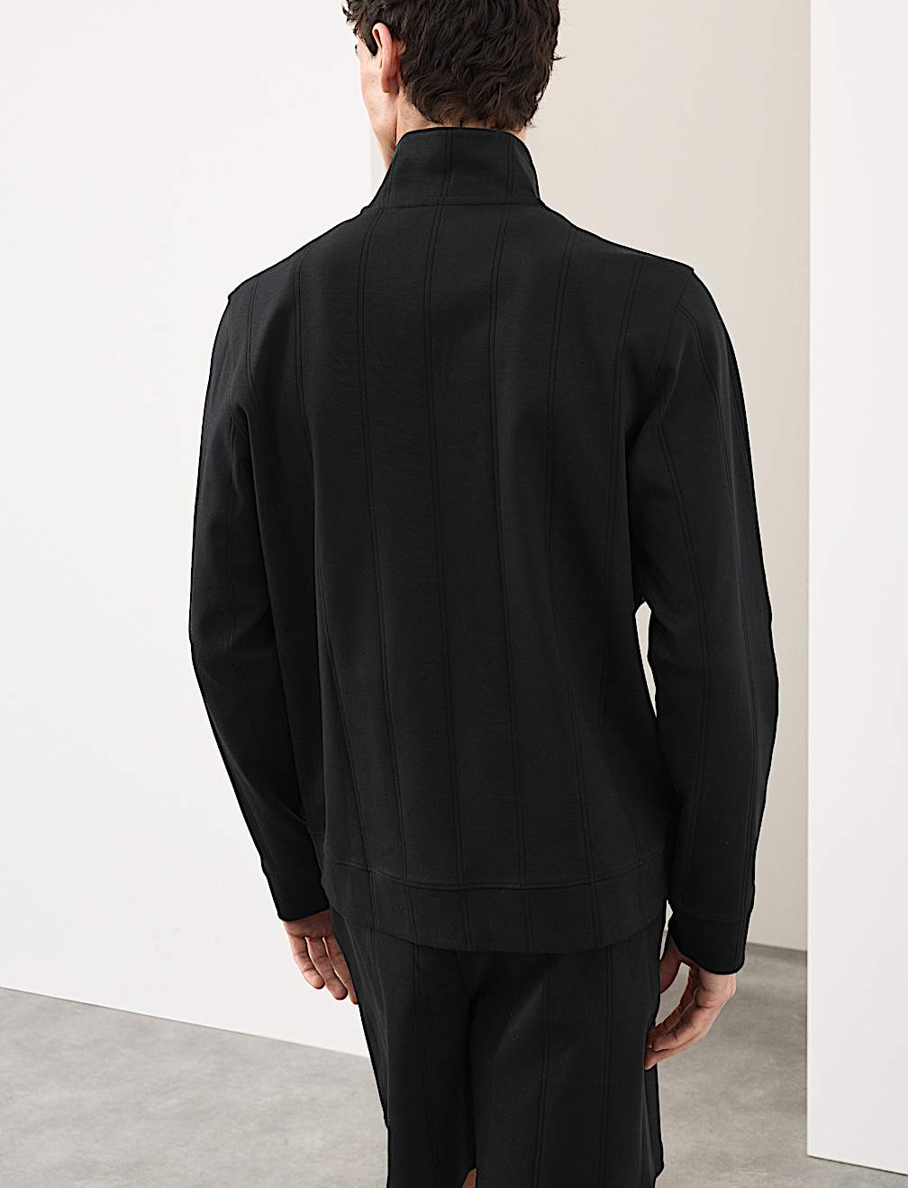 Pure Cotton Textured Striped Half Zip Jacket
