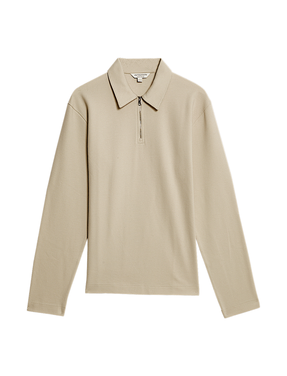 Cotton Rich Waffle Half Zip Long Sleeve Top