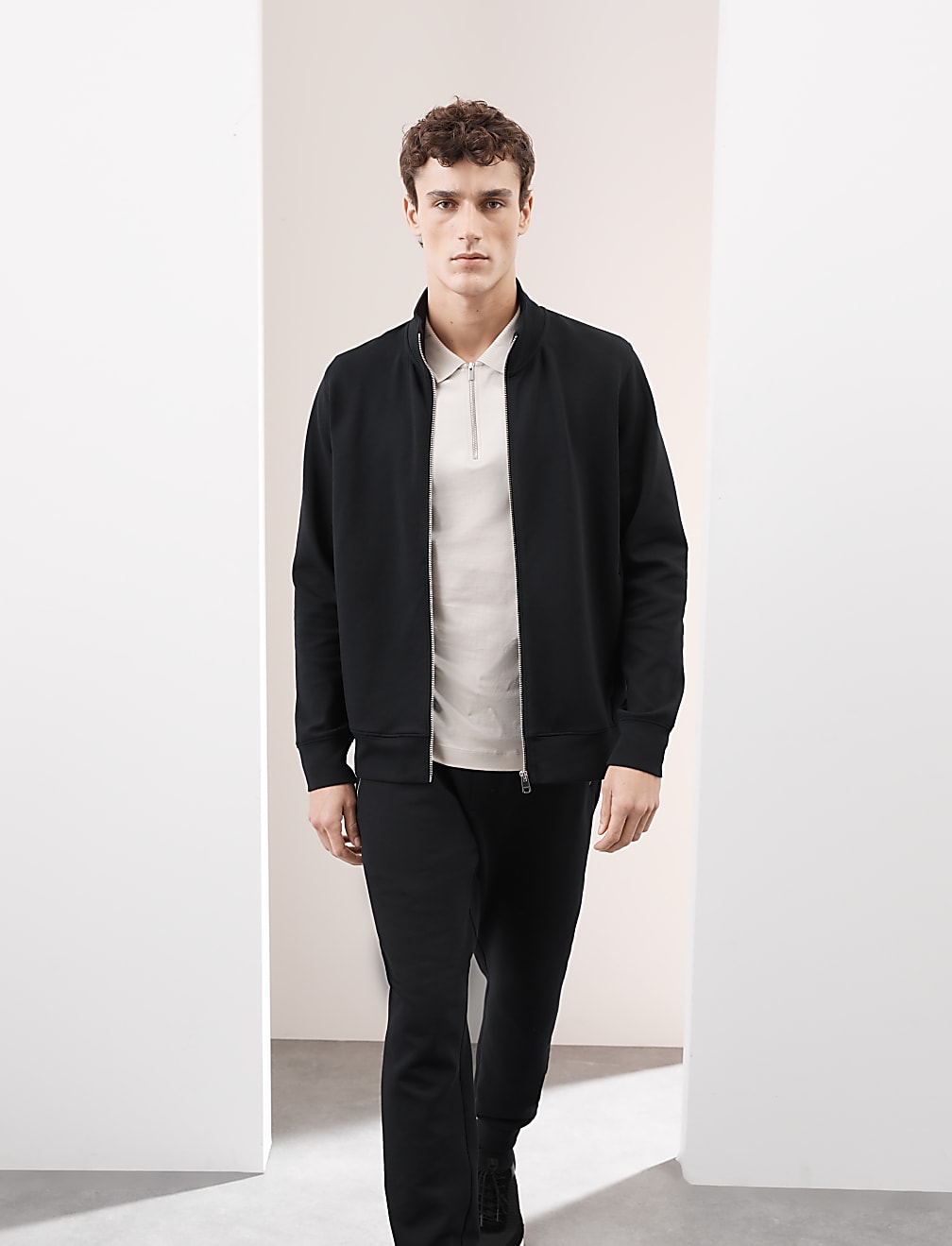 Cotton Rich Zip Up Funnel Neck Jacket