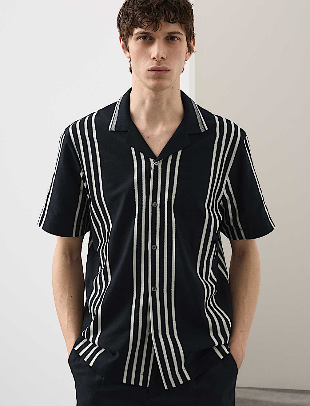 Pure Cotton Textured Revere Polo Shirt