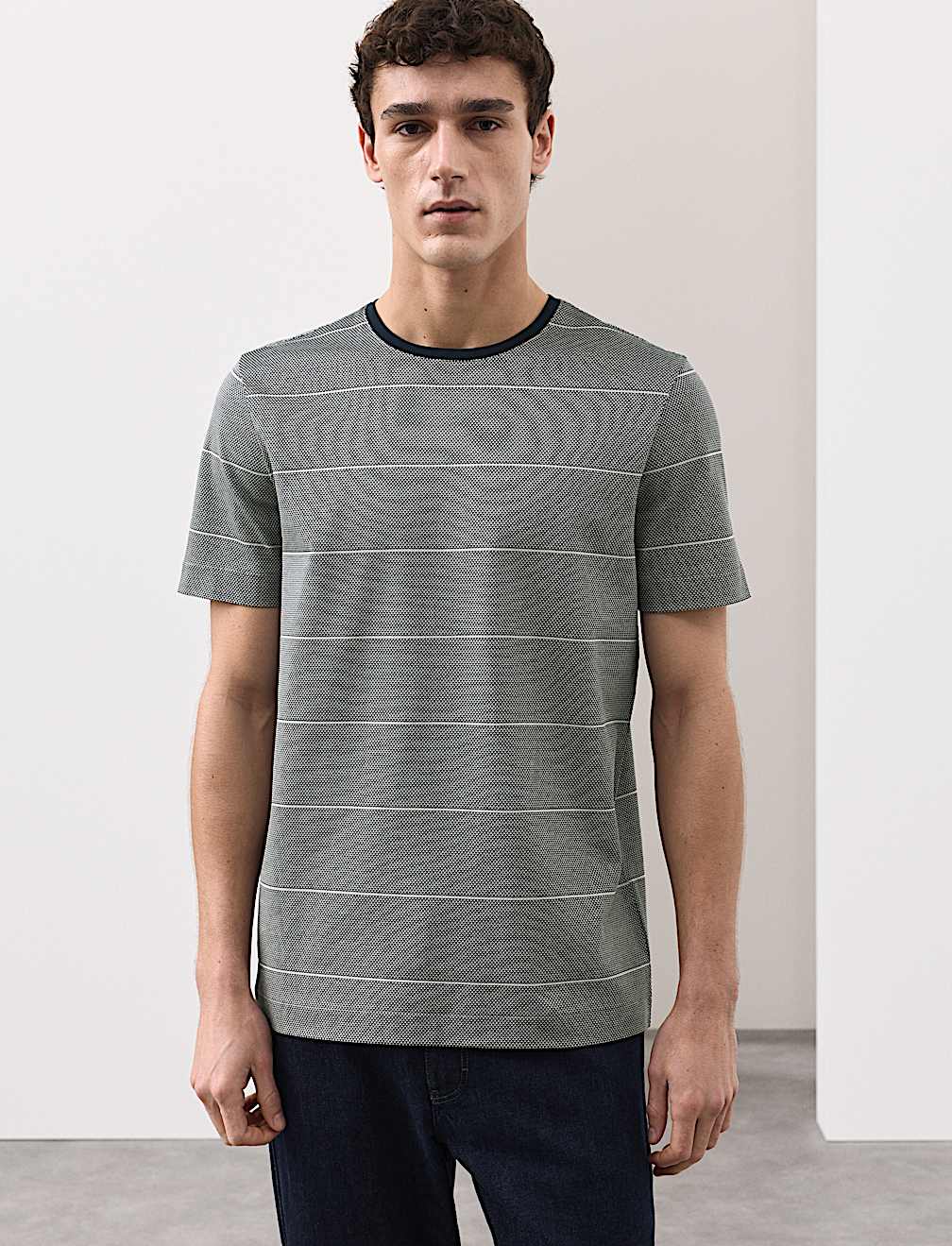 Pure Cotton Textured Striped T-Shirt