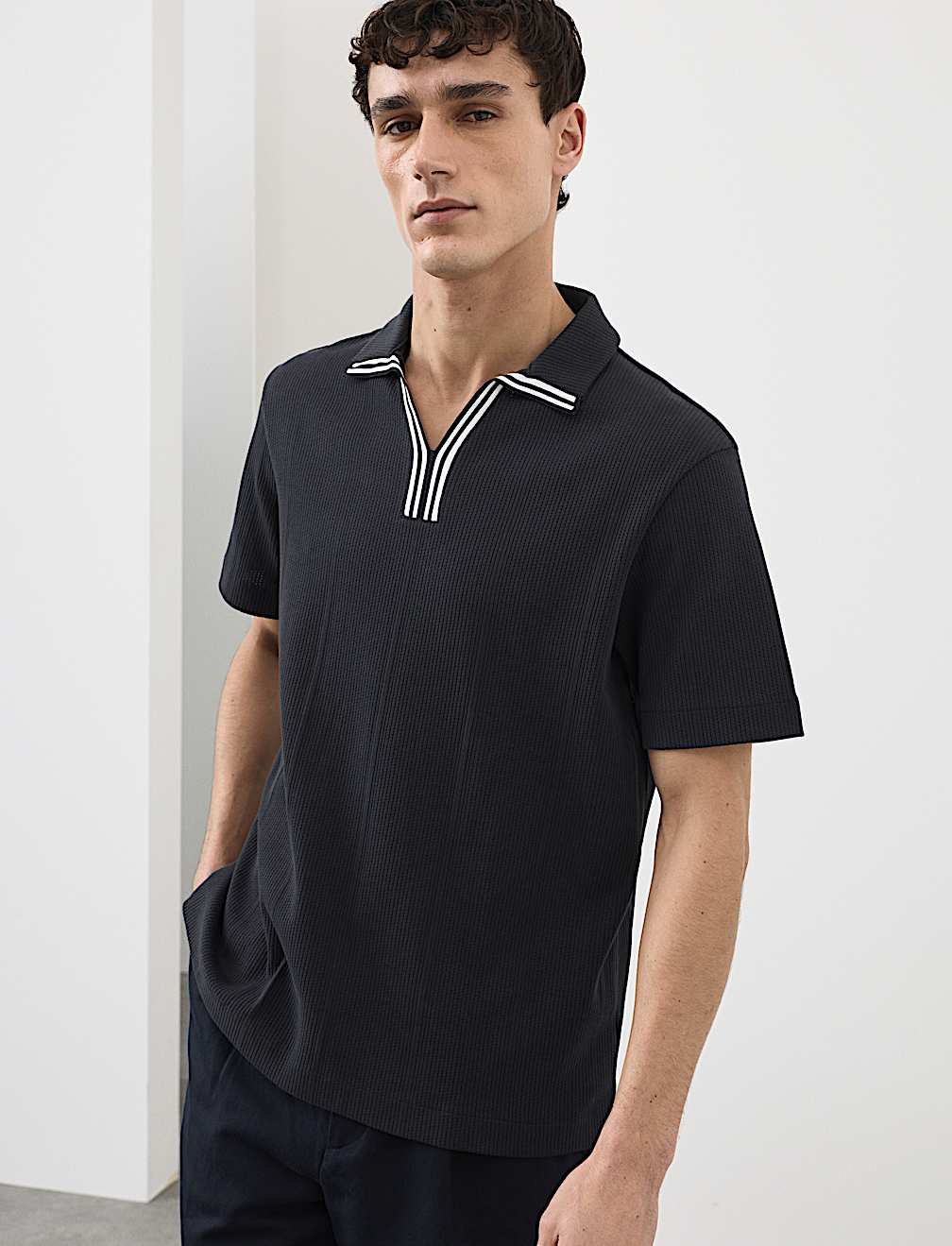 Pure Cotton Vertical Pointelle Polo Shirt