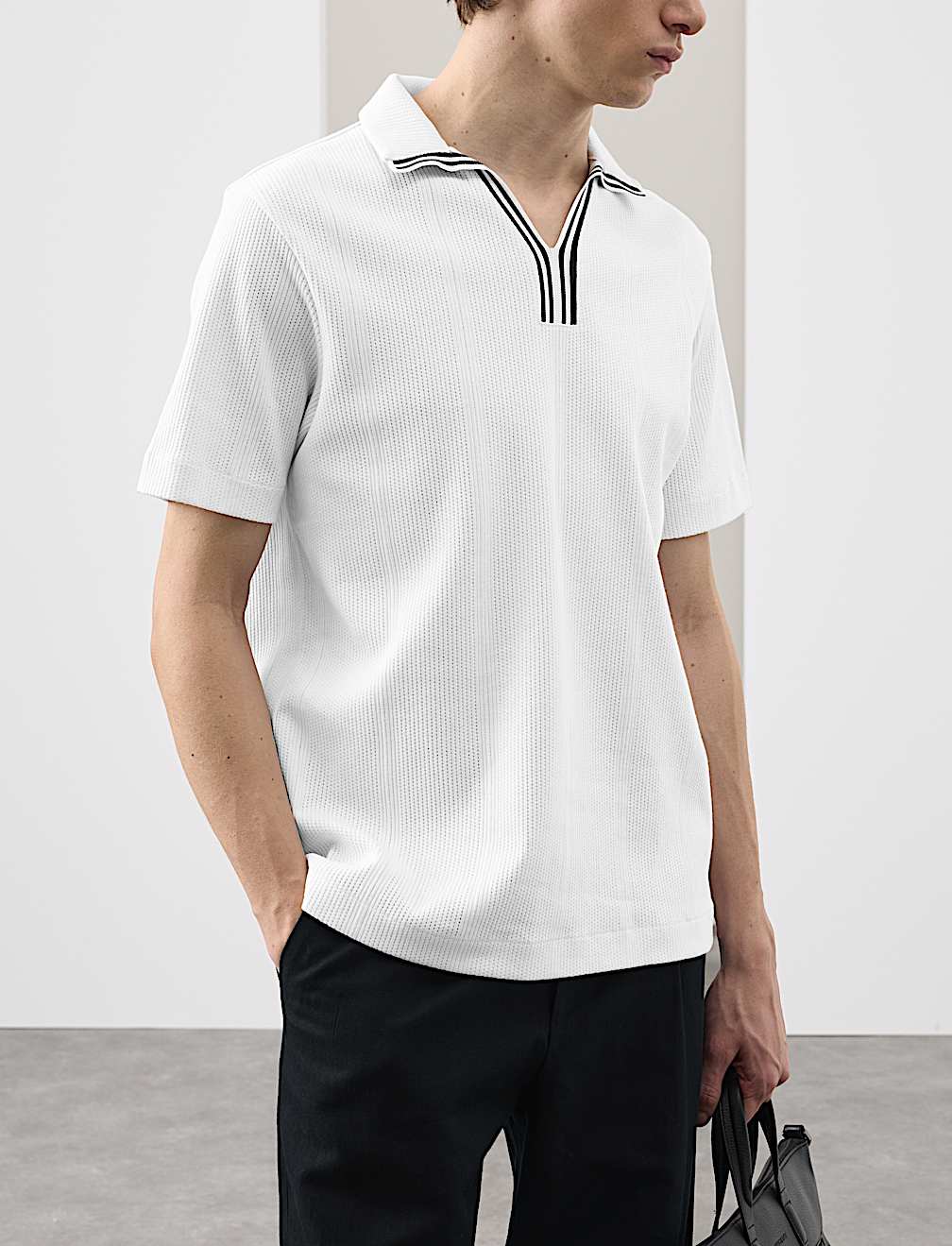 Pure Cotton Vertical Pointelle Polo Shirt