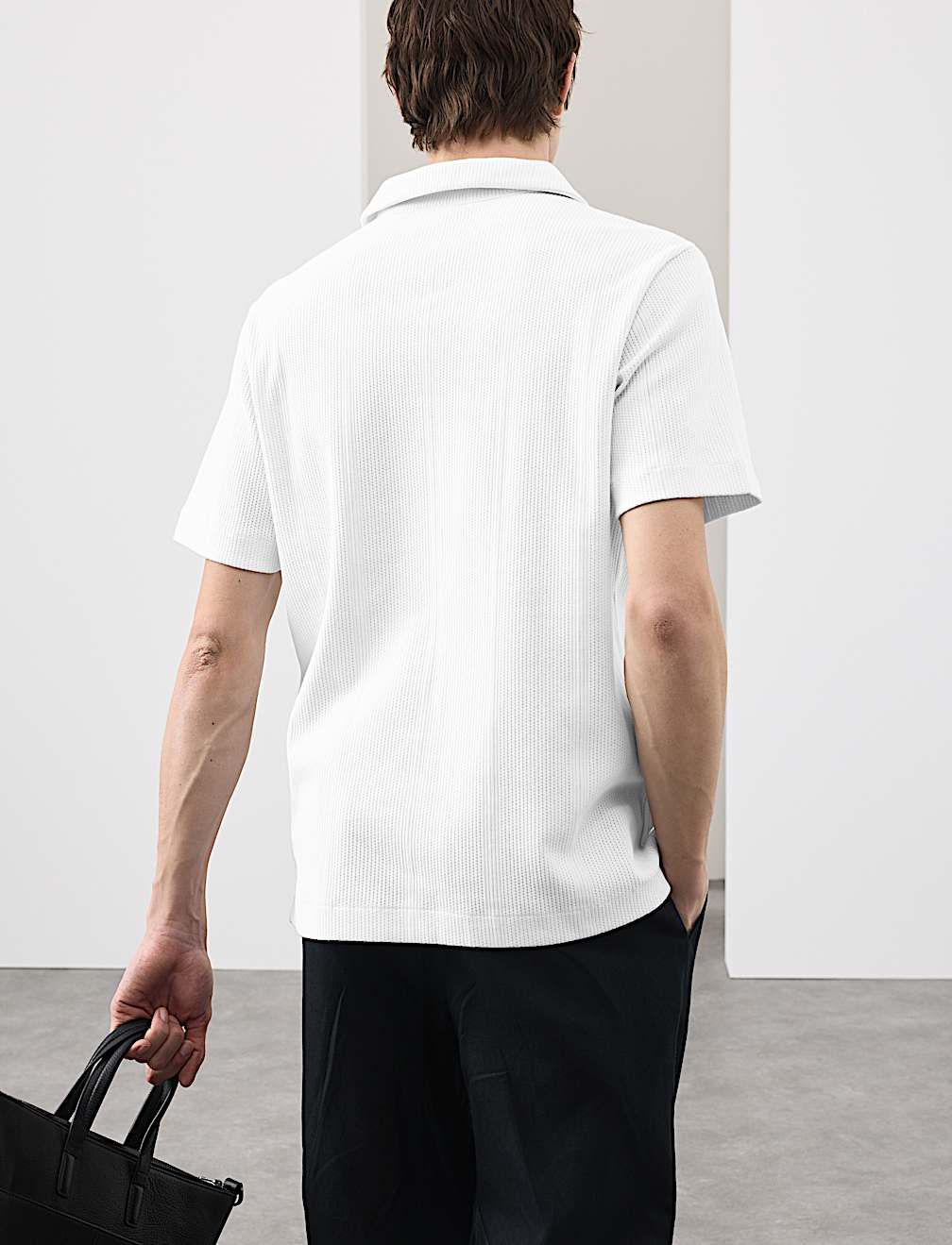 Pure Cotton Vertical Pointelle Polo Shirt