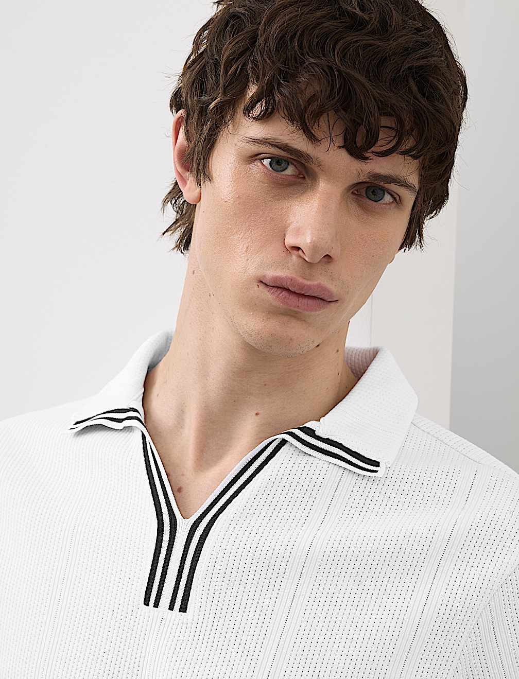 Pure Cotton Vertical Pointelle Polo Shirt