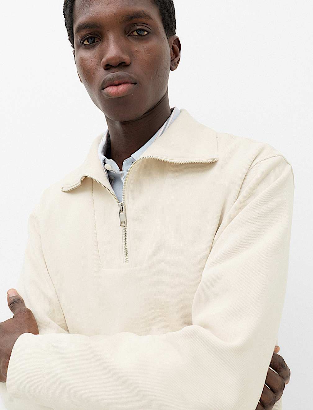 Cotton Rich Textured Half Zip Jumper