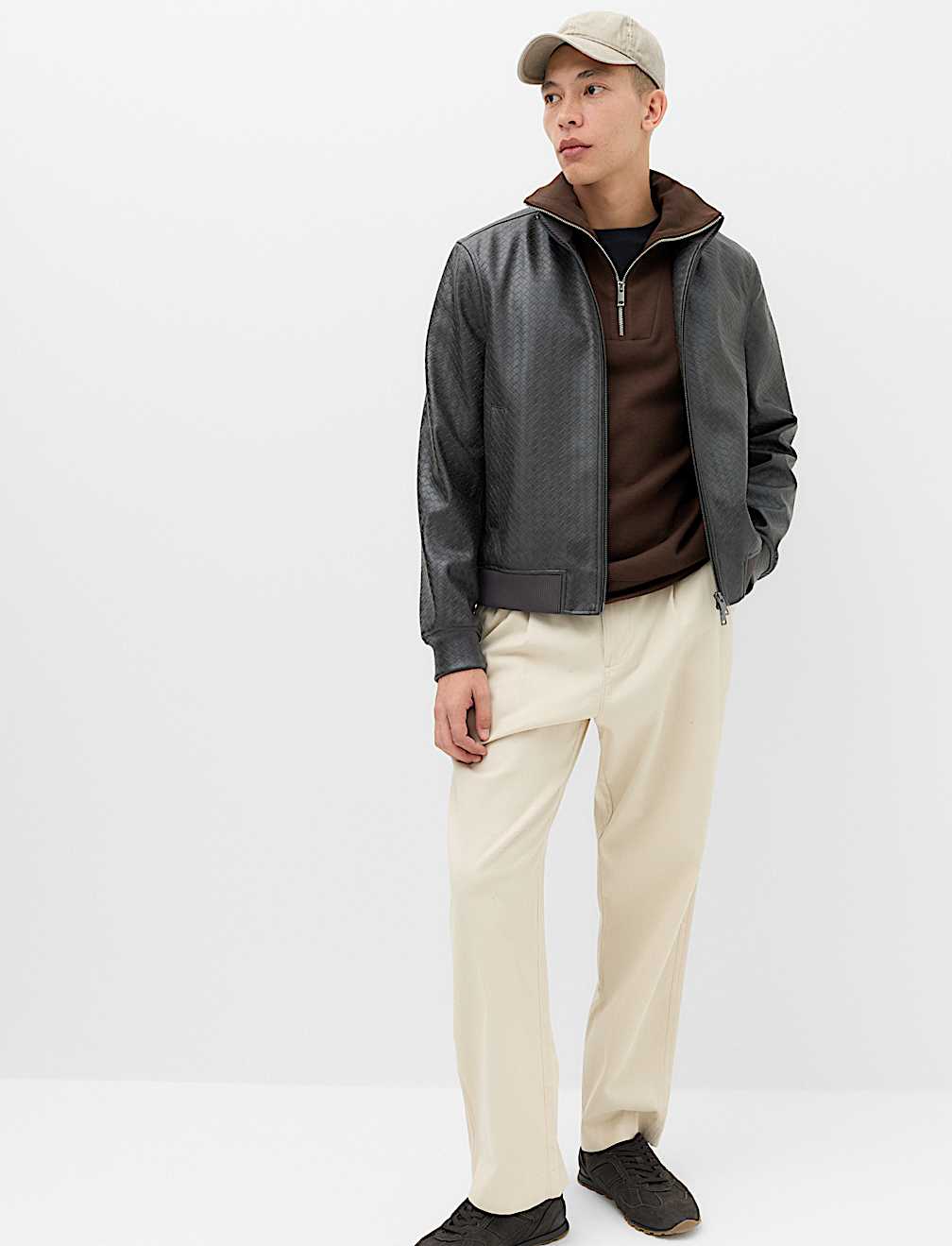 Cotton Rich Textured Half Zip Jumper