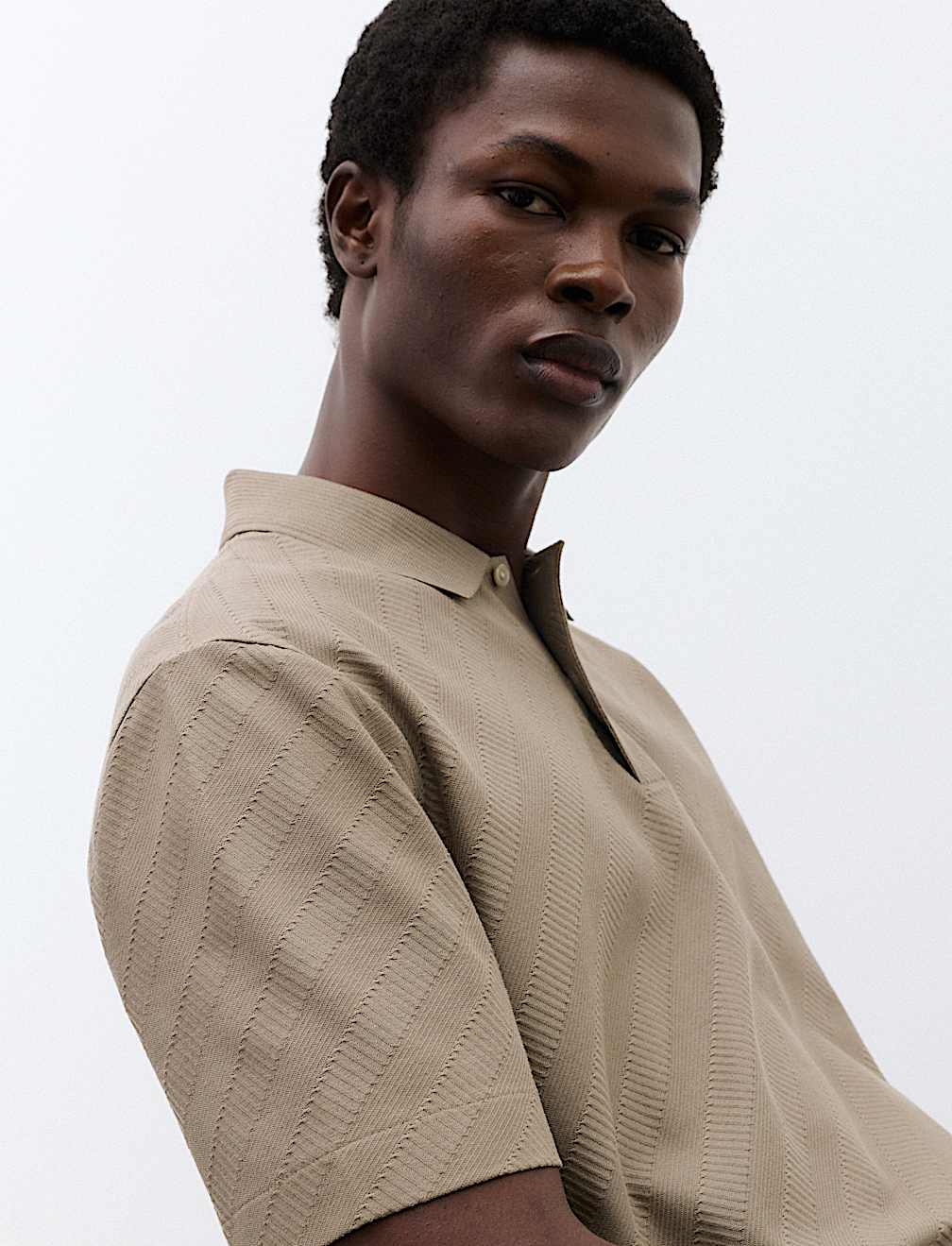 Pure Cotton Textured Jacquard Button Polo Shirt