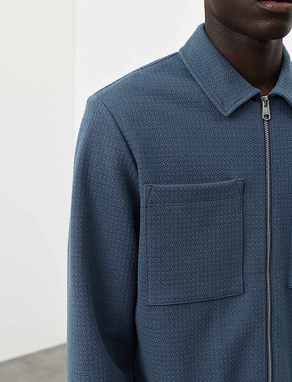 Cotton Blend Zip Up Textured Jacket