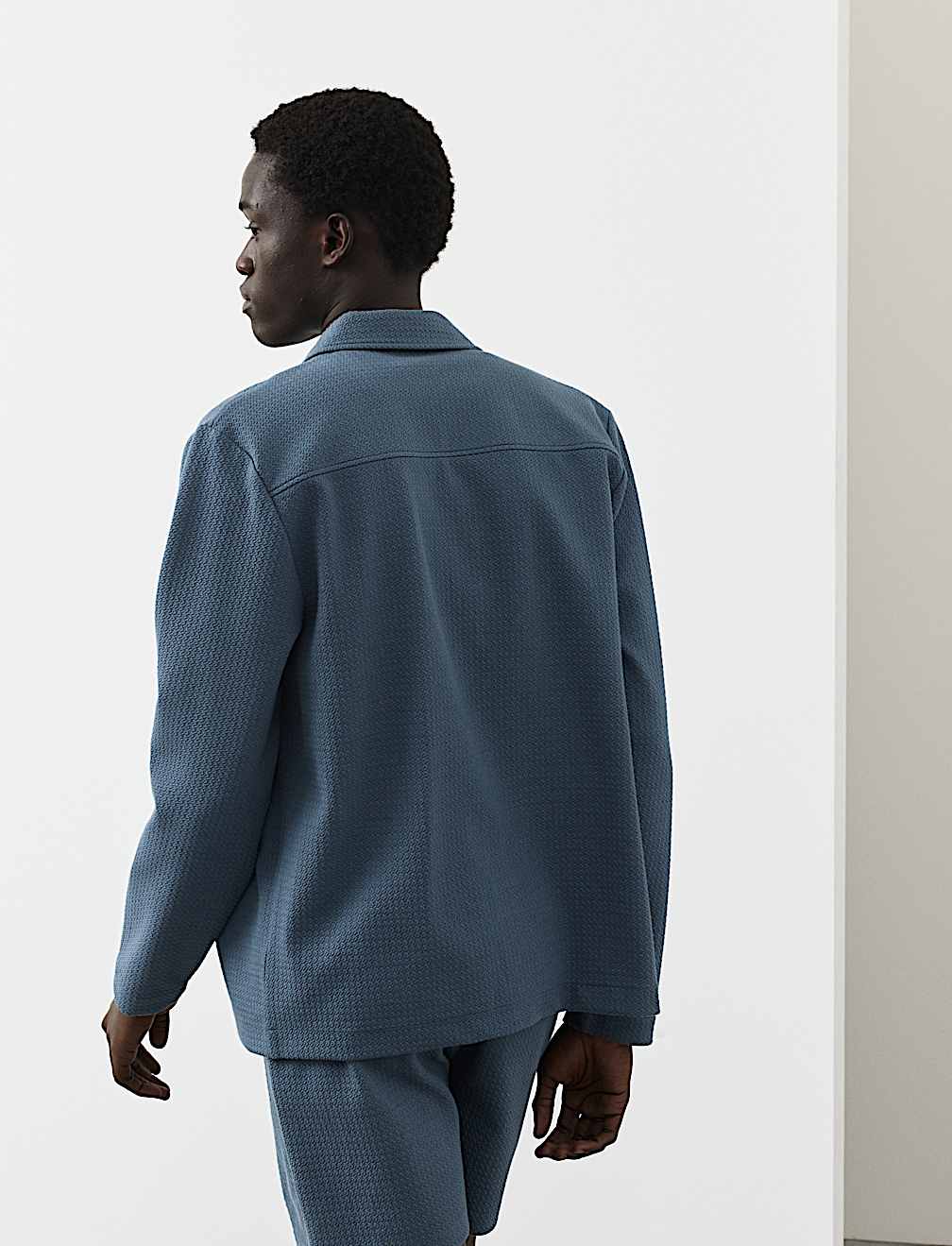 Cotton Blend Zip Up Textured Jacket