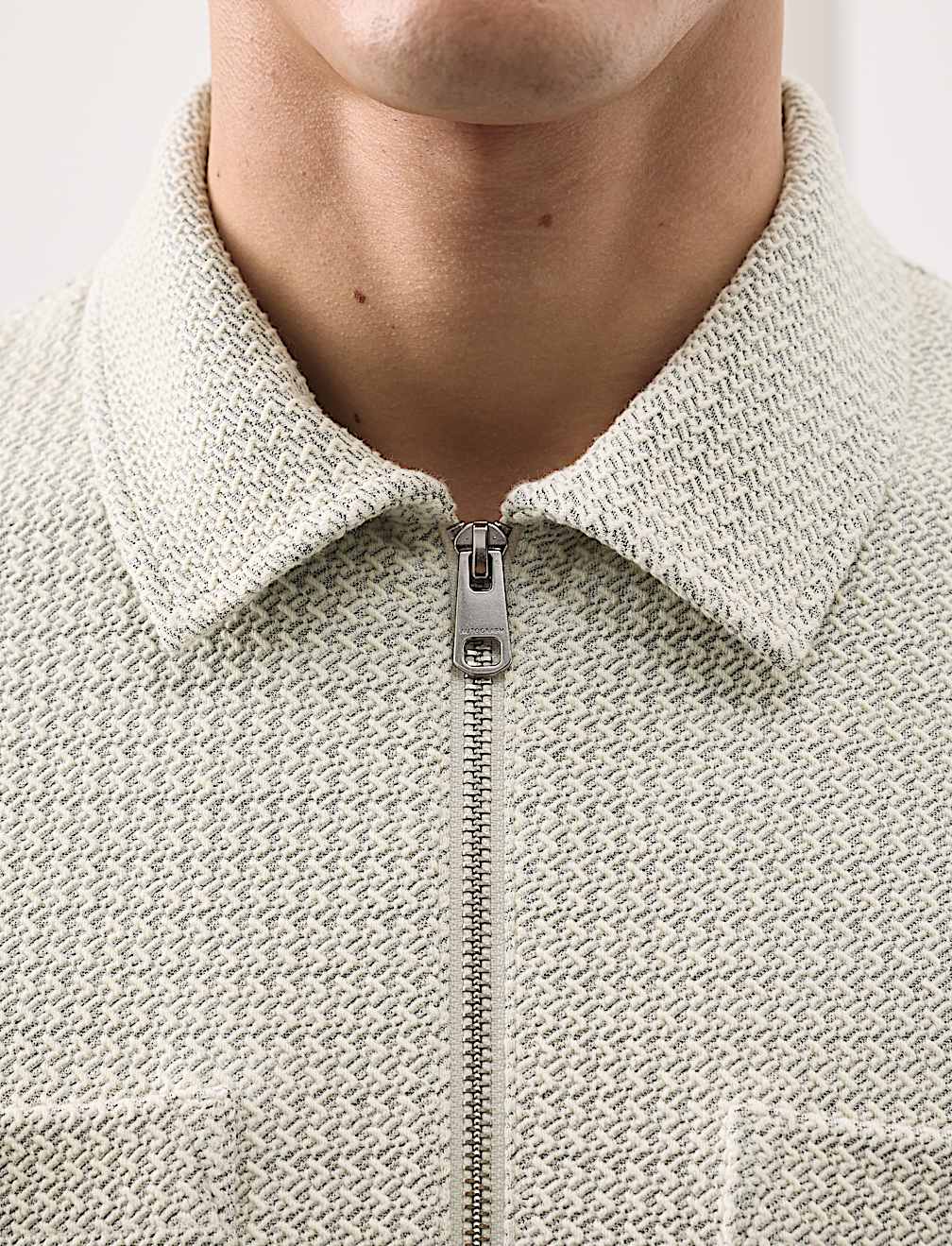 Cotton Blend Zip Up Textured Jacket