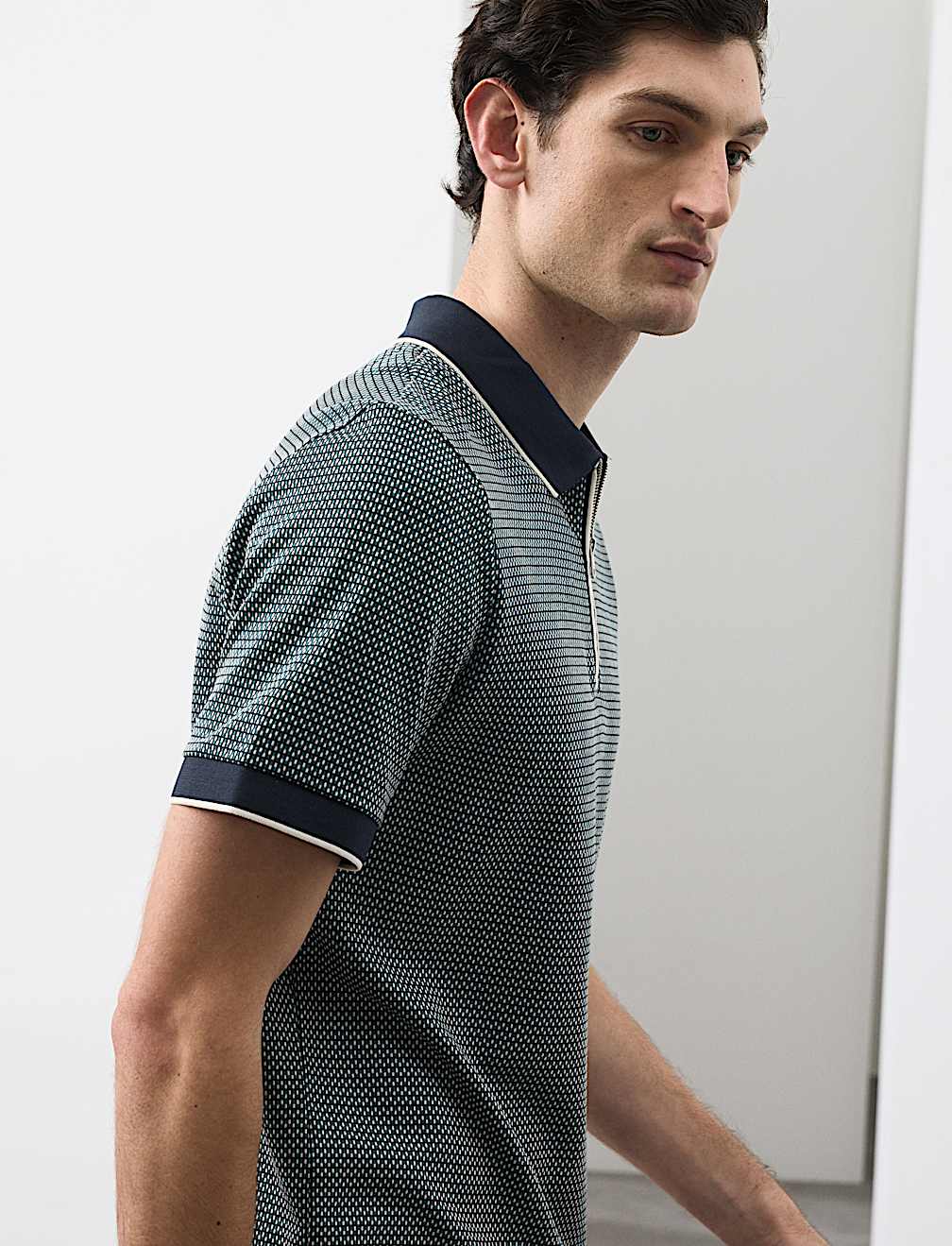 Pure Supima&reg; CottonJacquard Zip Up Polo Shirt