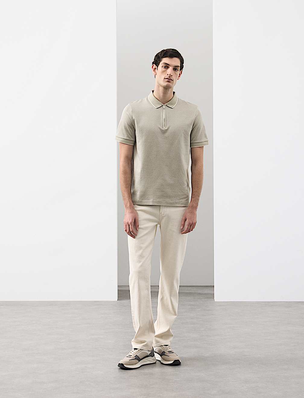 Pure Supima&reg; CottonJacquard Zip Up Polo Shirt