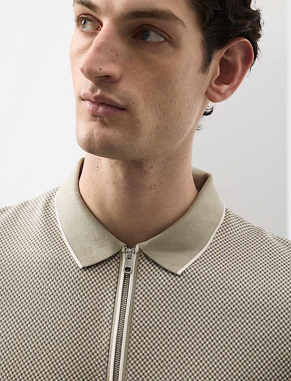 Pure Supima&reg; CottonJacquard Zip Up Polo Shirt