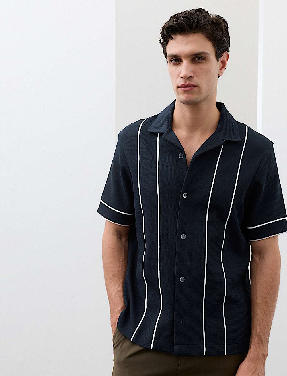 Cotton Rich Piped Stripe Knitted Polo Shirt