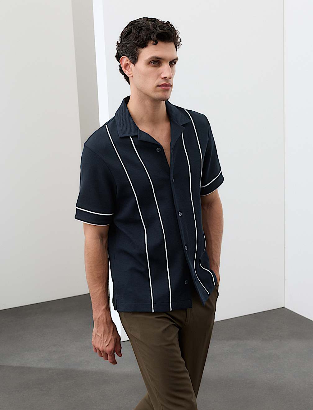 Cotton Rich Piped Stripe Knitted Polo Shirt