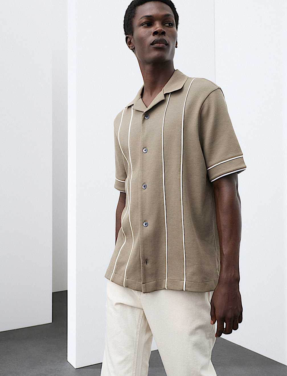 Cotton Rich Piped Stripe Knitted Polo Shirt