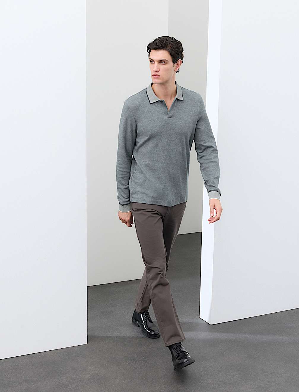 Cotton Rich Long Sleeve Polo Shirt