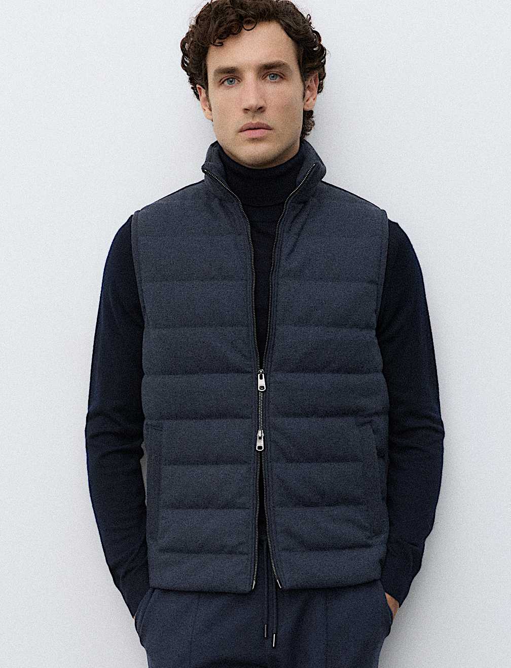 Padded Hybrid Zip Up Gilet with Wool