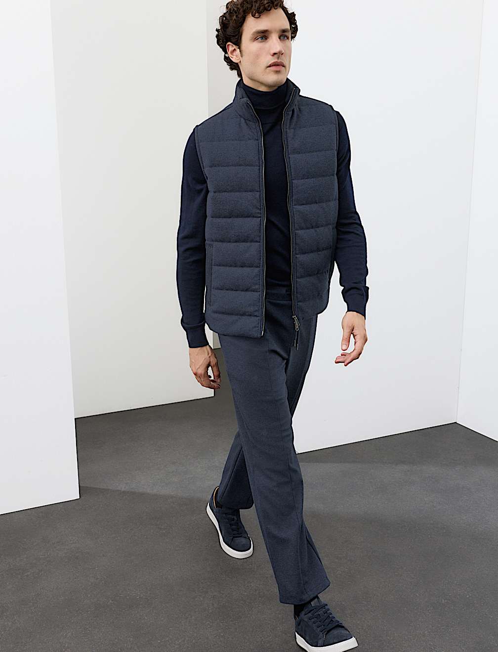 Padded Hybrid Zip Up Gilet with Wool
