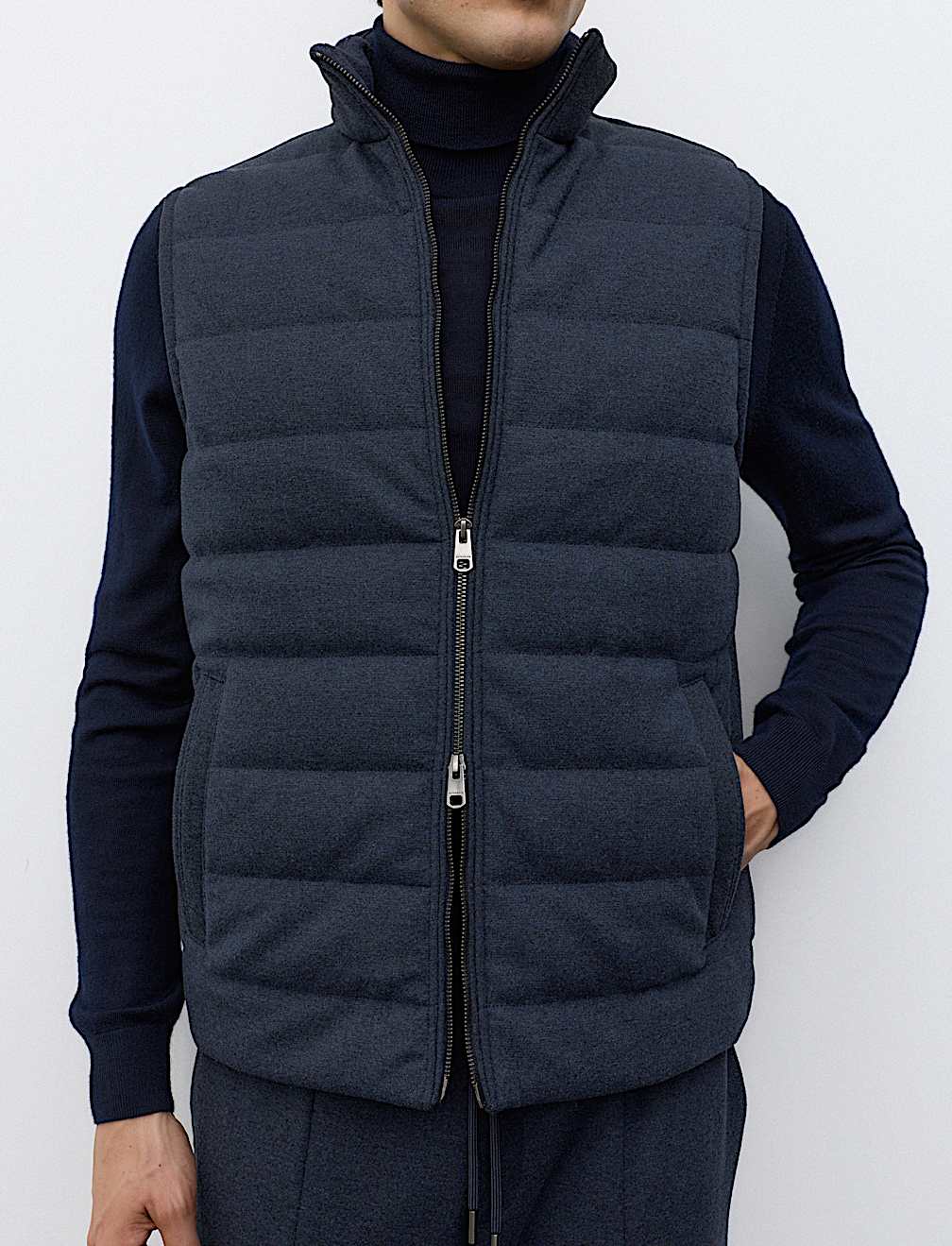 Padded Hybrid Zip Up Gilet with Wool