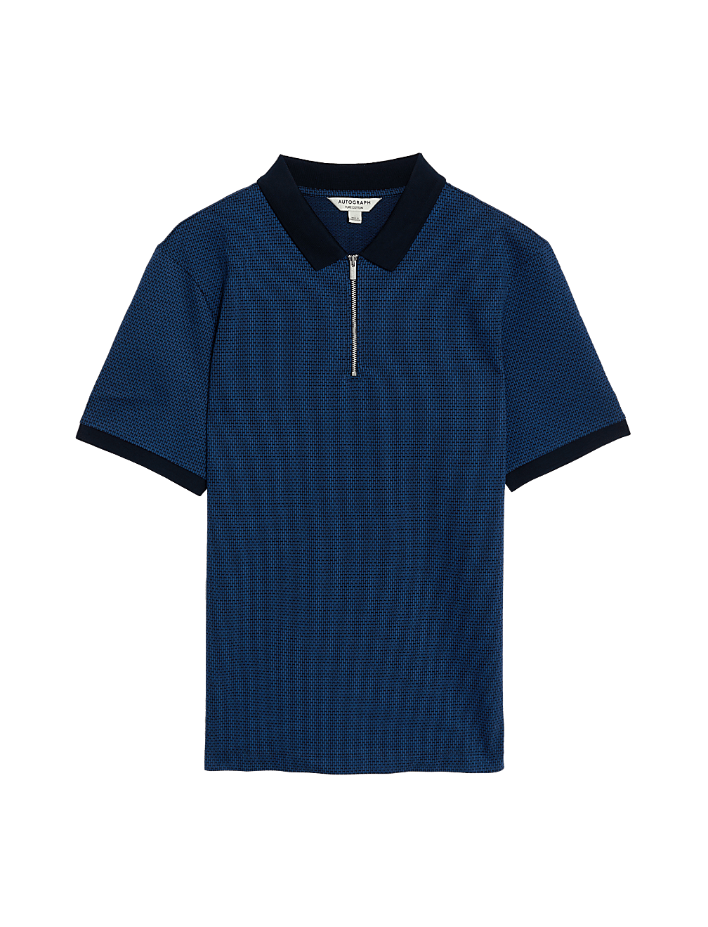 Pure Cotton Textured Half Zip Polo Shirt