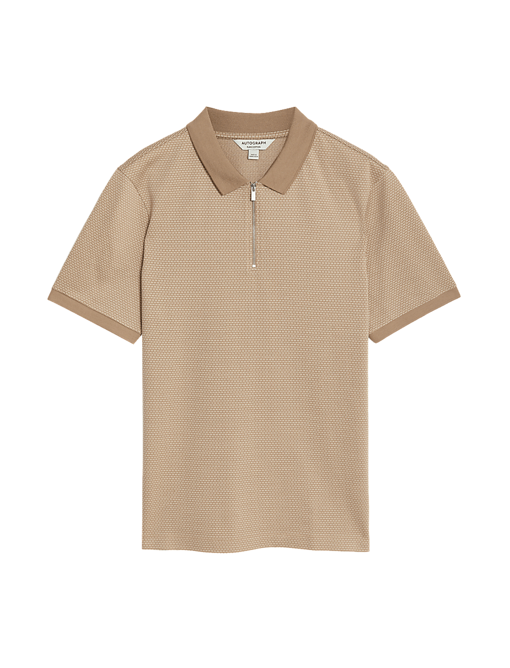 Pure Cotton Textured Half Zip Polo Shirt