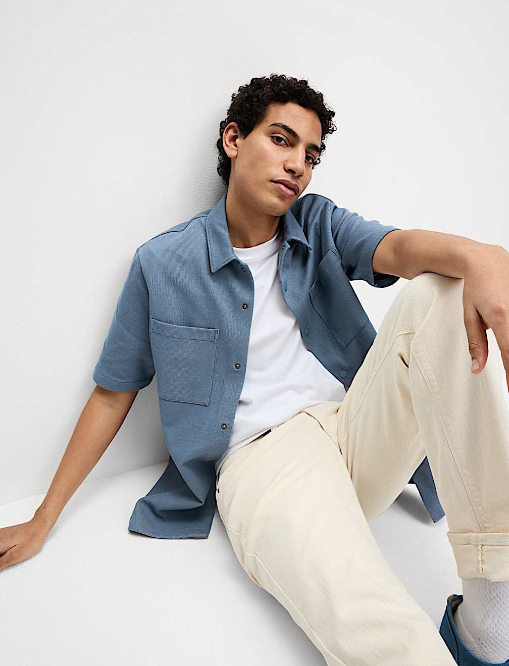 Cotton Blend Short Sleeve Over Shirt