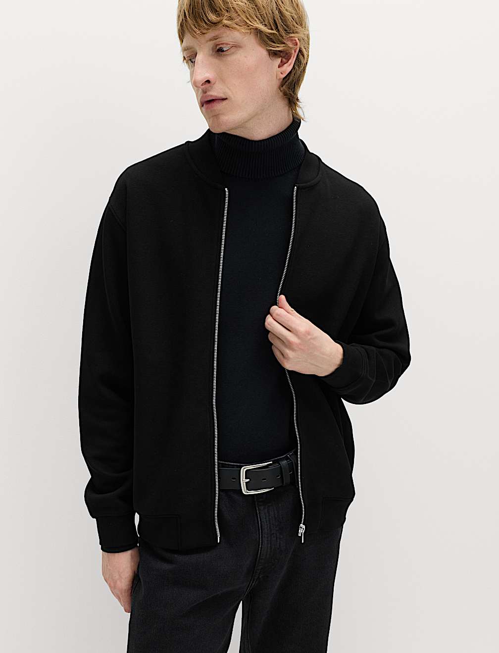 Cotton Blend Pique Bomber Jacket